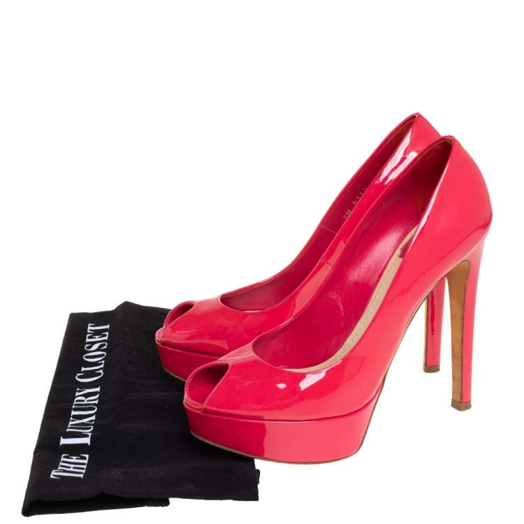 Pre Owned Dior Pink Patent Leather Platform Peep Toe Pumps Size 37
