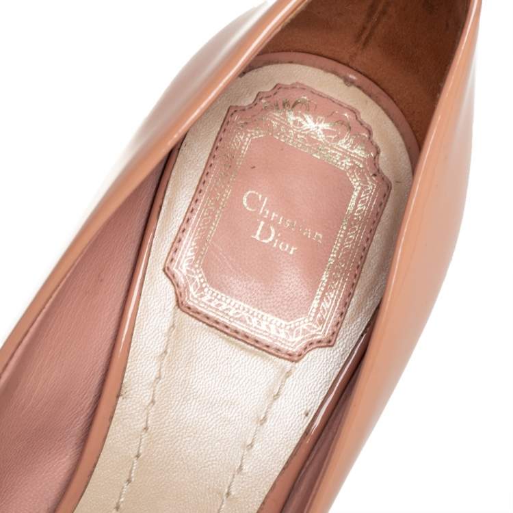 Pre Owned Dior Beige Patent Leather Platform Peep Toe Pumps Size 37