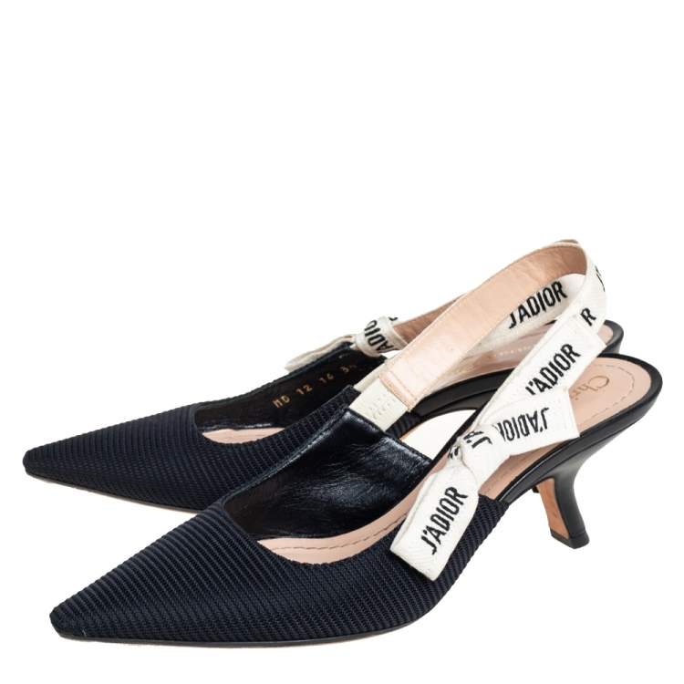 Pre Owned Dior Black Fabric J'Adior Pointed Toe Slingback Sandals Size 38