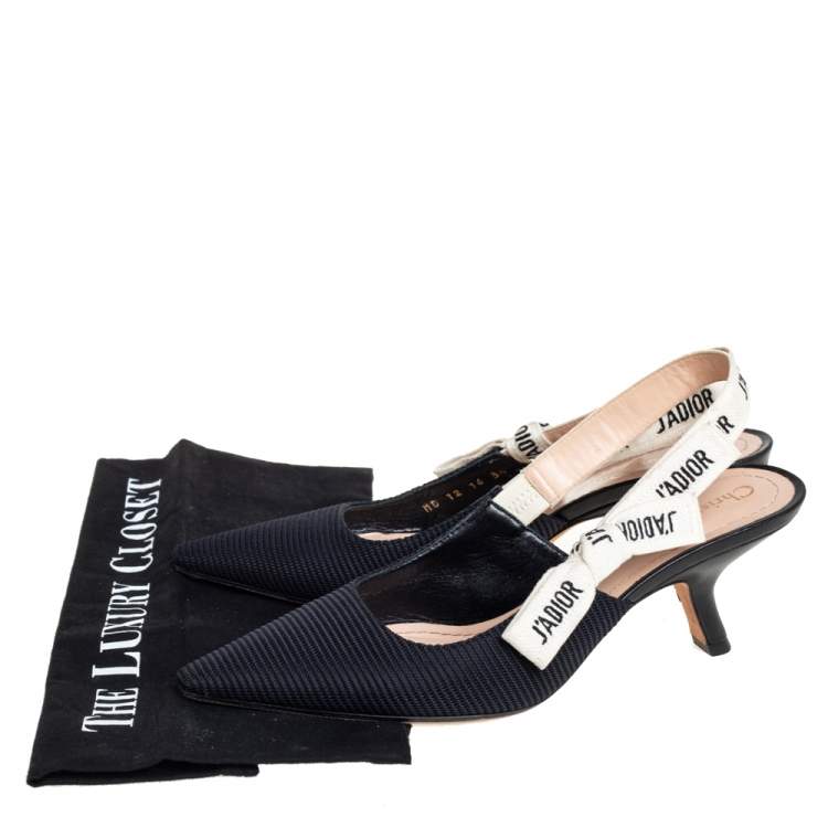 Pre Owned Dior Black Fabric J'Adior Pointed Toe Slingback Sandals Size 38
