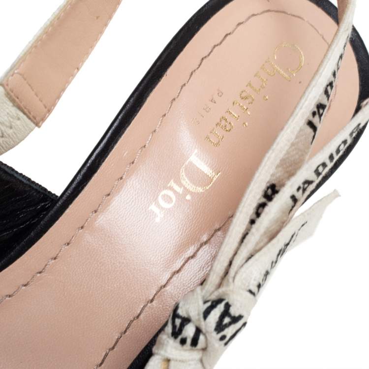 Pre Owned Dior Black Fabric J'Adior Pointed Toe Slingback Sandals Size 38