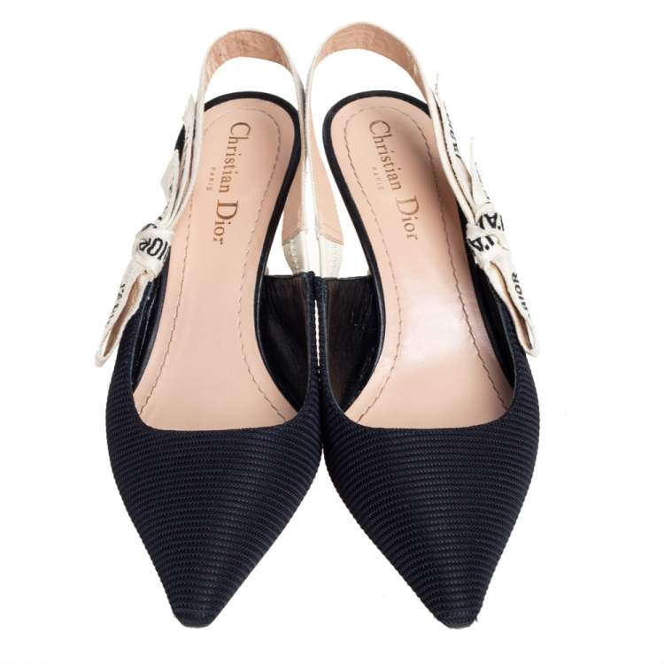 Pre Owned Dior Black Fabric J'Adior Pointed Toe Slingback Sandals Size 38