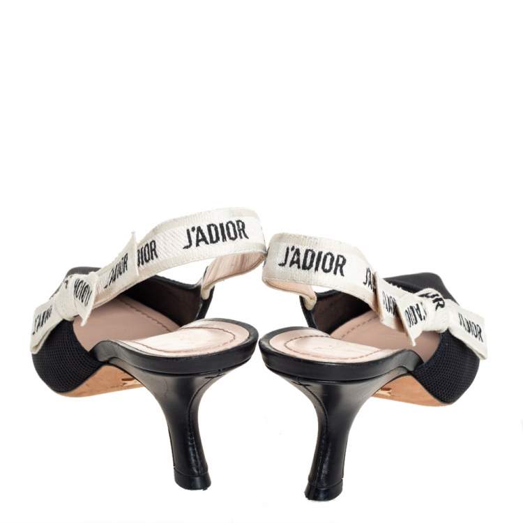 Pre Owned Dior Black Fabric J'Adior Pointed Toe Slingback Sandals Size 38