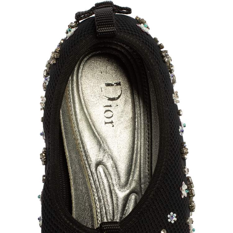 Pre Owned Dior Black Mesh Fusion Floral Embellished Slip On Sneakers Size 39