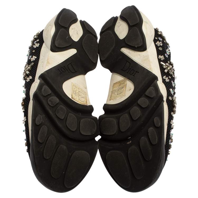 Pre Owned Dior Black Mesh Fusion Floral Embellished Slip On Sneakers Size 39