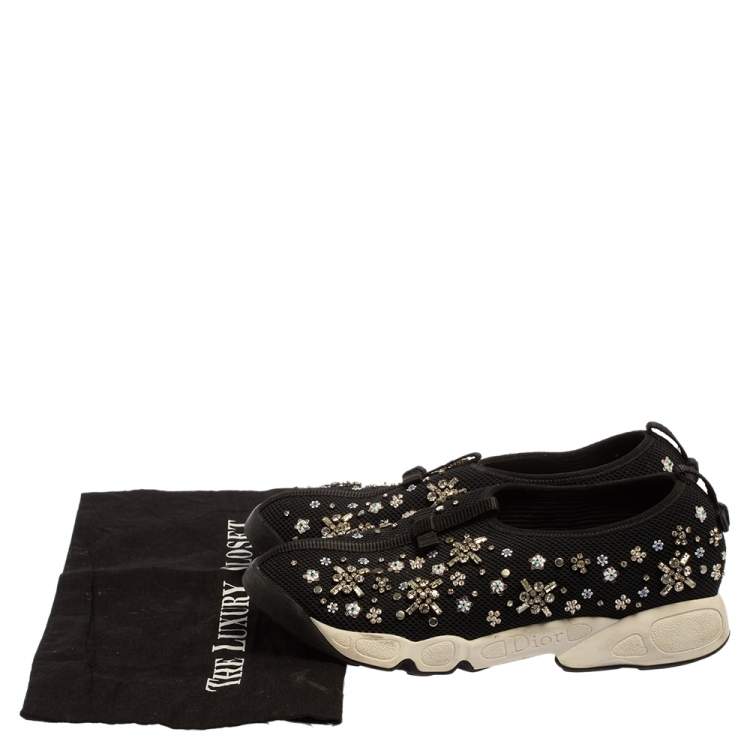 Pre Owned Dior Black Mesh Fusion Floral Embellished Slip On Sneakers Size 39