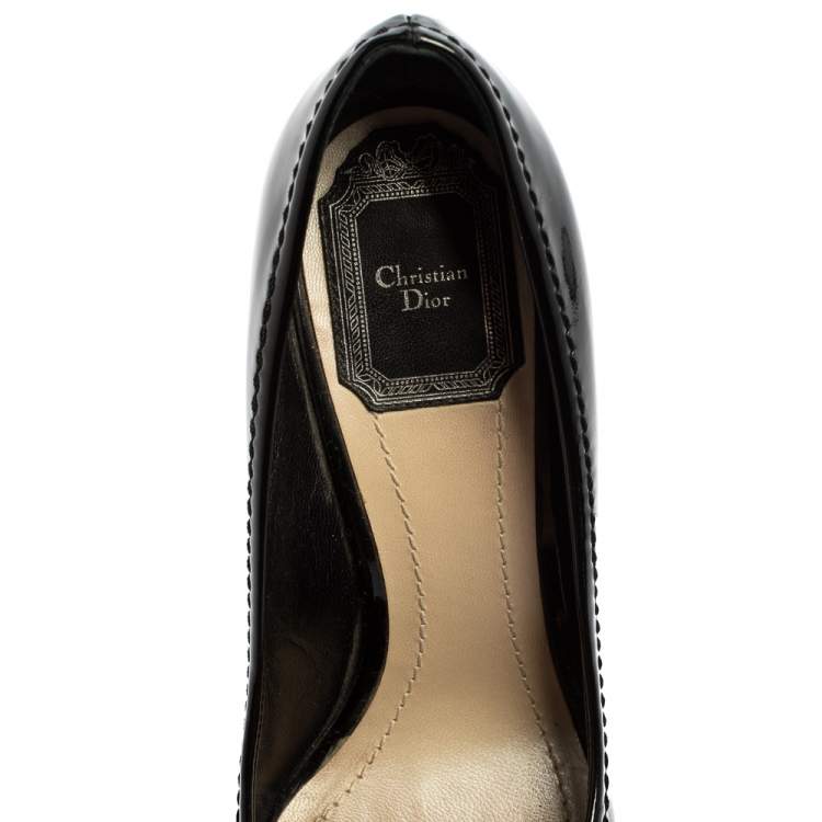 Pre Owned Dior Black Patent Leather Bow Peep Toe Pumps Size 36