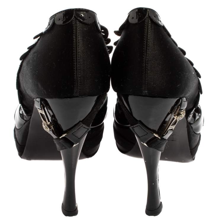Pre Owned Dior Black Patent Brogue Leather Peep Toe Pumps Size 37