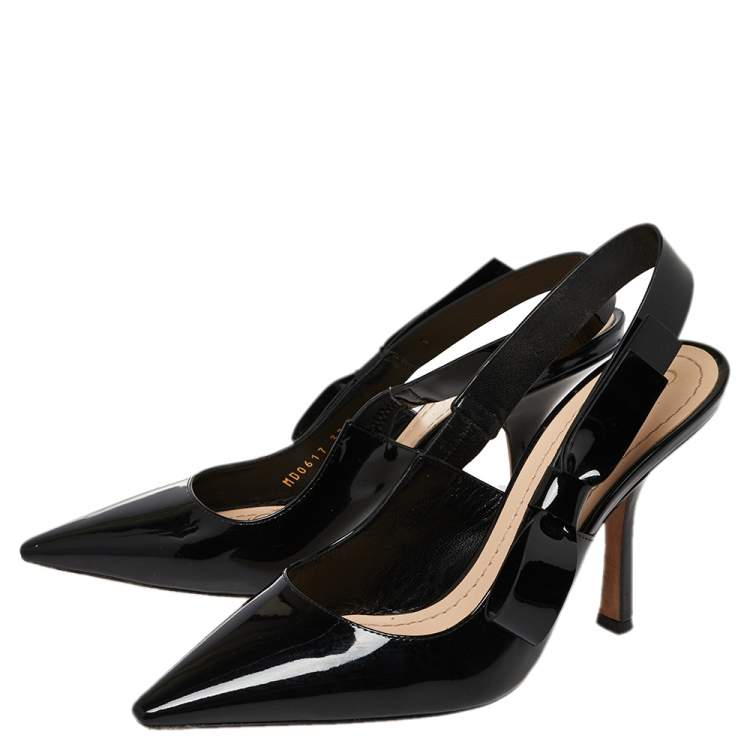Pre Owned Dior Black Patent Leather Sweet-D Slingback Sandals Size 37