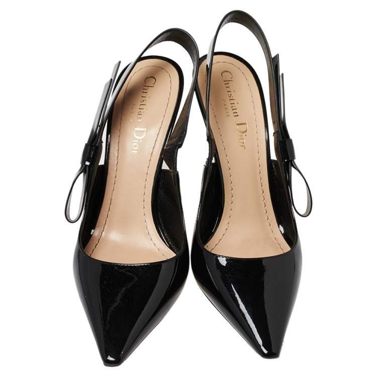 Pre Owned Dior Black Patent Leather Sweet-D Slingback Sandals Size 37