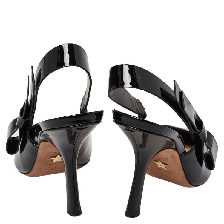 Pre Owned Dior Black Patent Leather Sweet-D Slingback Sandals Size 37