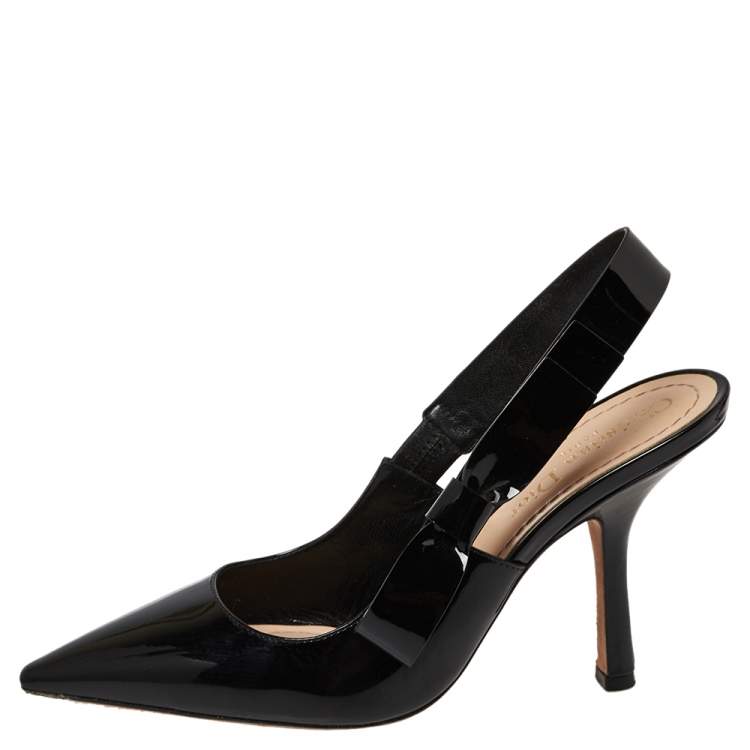 Pre Owned Dior Black Patent Leather Sweet-D Slingback Sandals Size 37