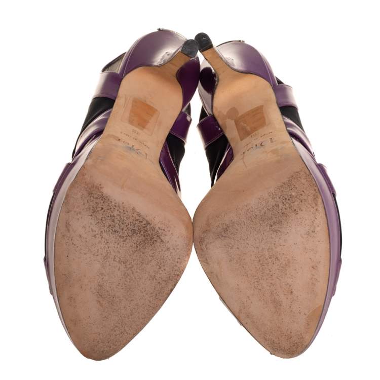 Pre Owned Dior Purple Patent Leather Slingback Sandals Size 38