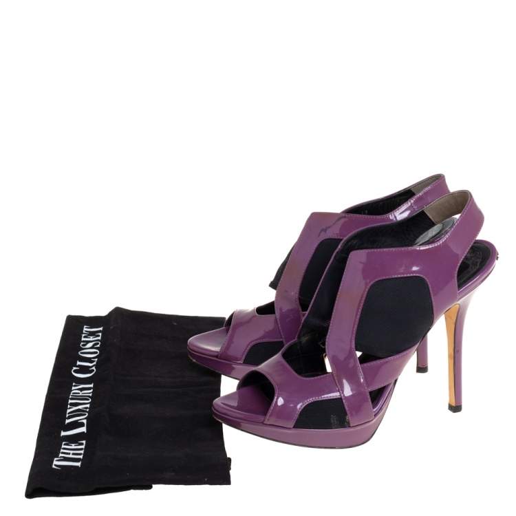 Pre Owned Dior Purple Patent Leather Slingback Sandals Size 38