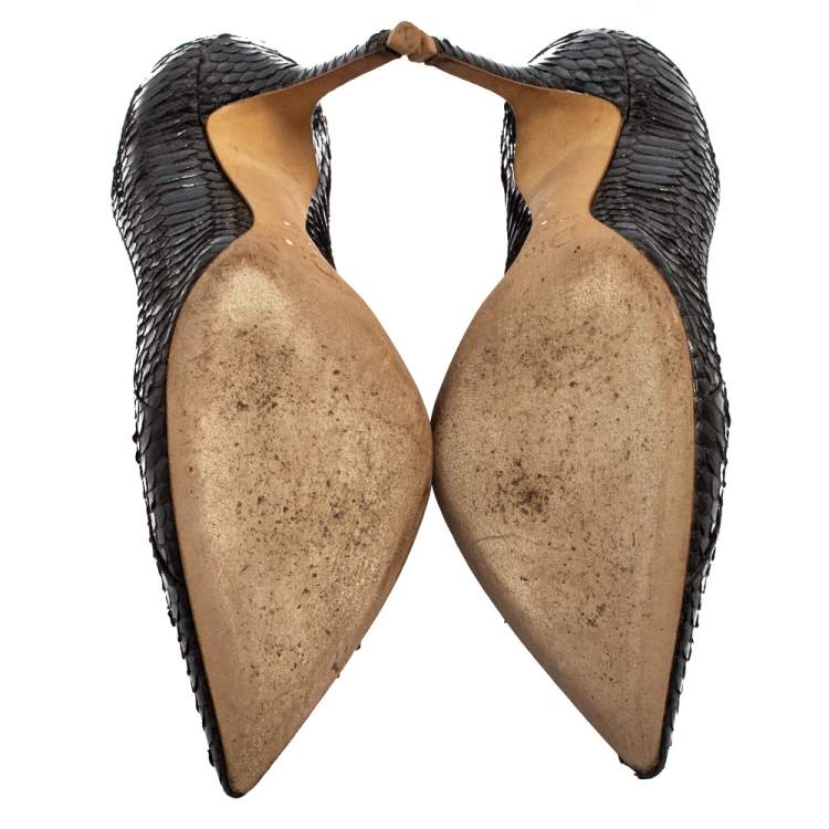 Pre Owned  Dior Black/Grey Python Cherie Pointed Toe Pumps Size 39