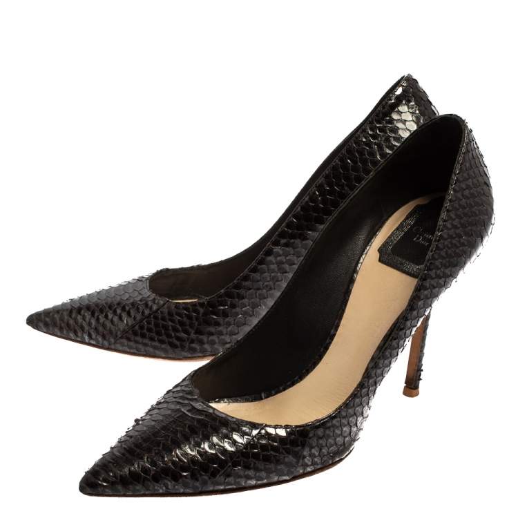 Pre Owned  Dior Black/Grey Python Cherie Pointed Toe Pumps Size 39