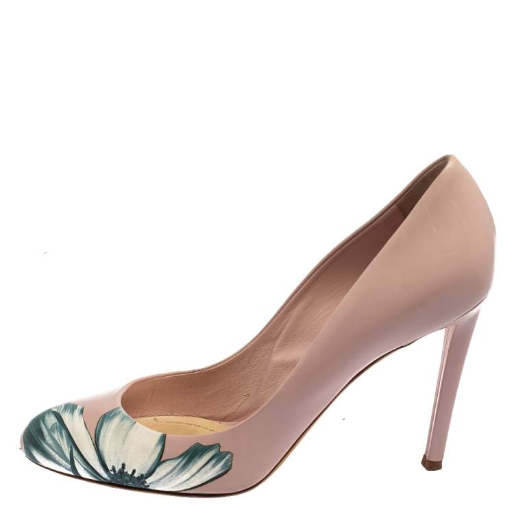 Pre Owned Dior Pink Leather Floral Print Round Toe Pumps Size 40.5