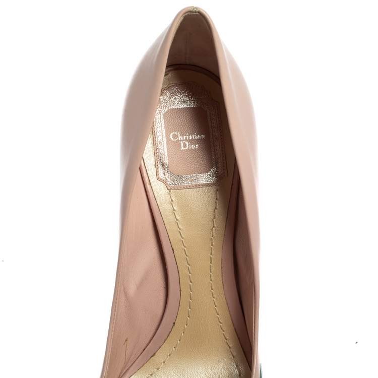 Pre Owned Dior Pink Leather Floral Print Round Toe Pumps Size 40.5