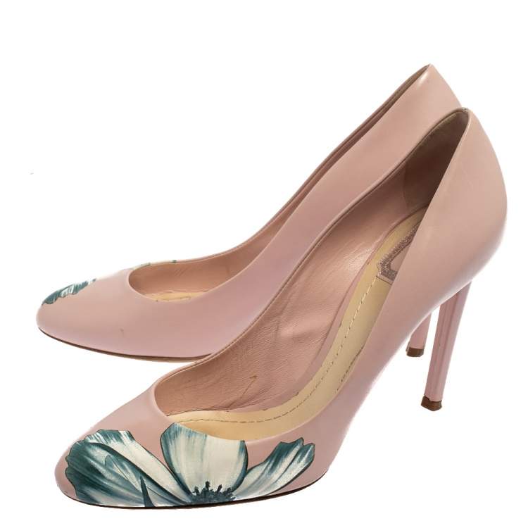 Pre Owned Dior Pink Leather Floral Print Round Toe Pumps Size 40.5