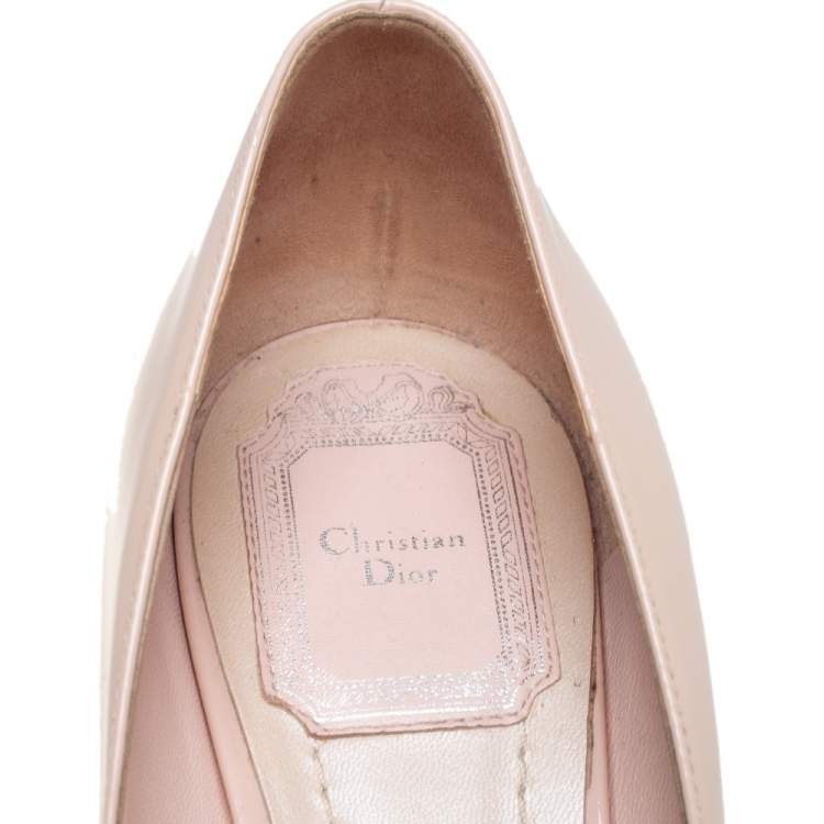 Pre Owned Dior Beige Patent Leather Embellished Block Heel Pumps Size 38.5