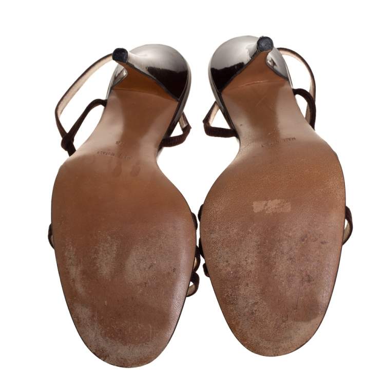 Pre Owned Dior Brown Suede And Patent Leather Ankle Strap Sandals Size 38