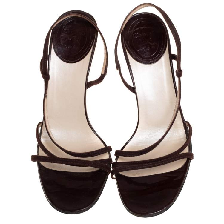 Pre Owned Dior Brown Suede And Patent Leather Ankle Strap Sandals Size 38