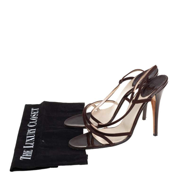 Pre Owned Dior Brown Suede And Patent Leather Ankle Strap Sandals Size 38