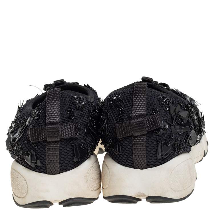 Pre Owned Dior Black Mesh Fusion Crystal Embellished Slip On Sneakers Size 37