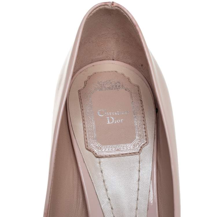 Pre Owned Dior Beige Patent Leather Miss Dior Peep Toe Platform Pumps Size 38