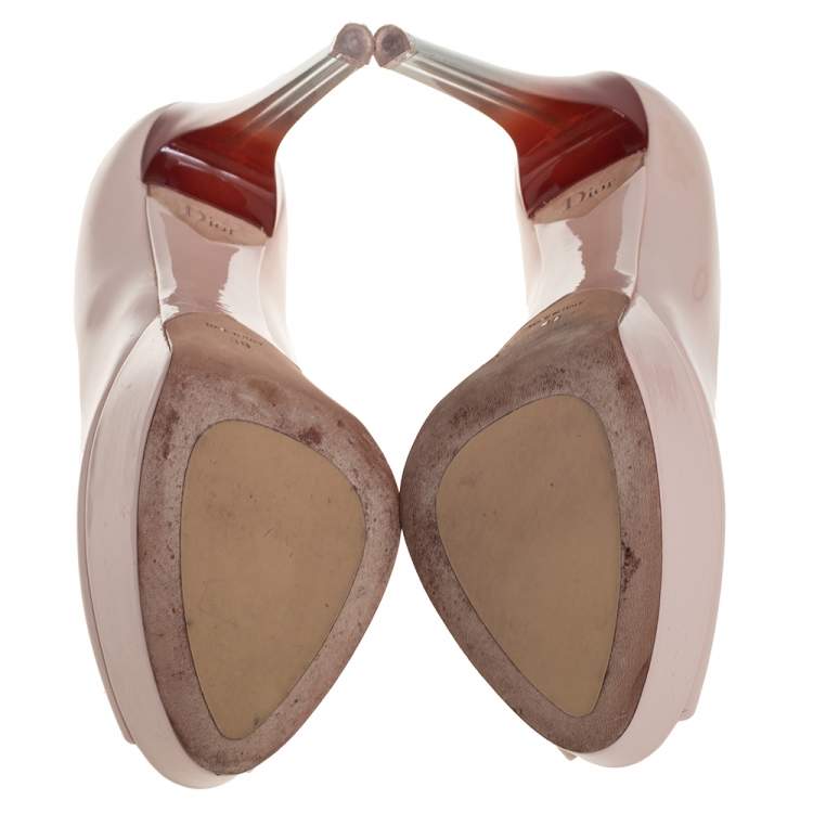 Pre Owned Dior Beige Patent Leather Miss Dior Peep Toe Platform Pumps Size 38