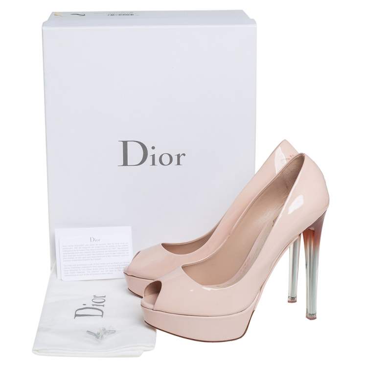 Pre Owned Dior Beige Patent Leather Miss Dior Peep Toe Platform Pumps Size 38