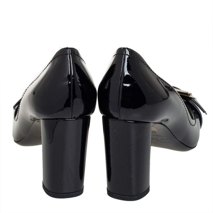 Pre Owned Dior Black Leather Buckle Detail Block Heel Pumps Size 38.5