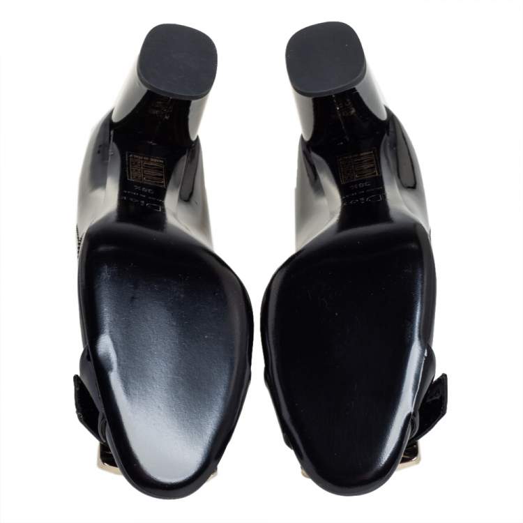 Pre Owned Dior Black Leather Buckle Detail Block Heel Pumps Size 38.5
