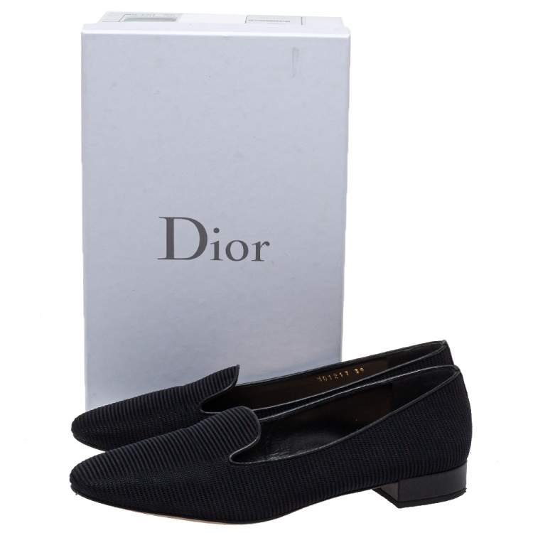 Pre Owned Dior Black Knit Fabric Slip On Loafers Size 39