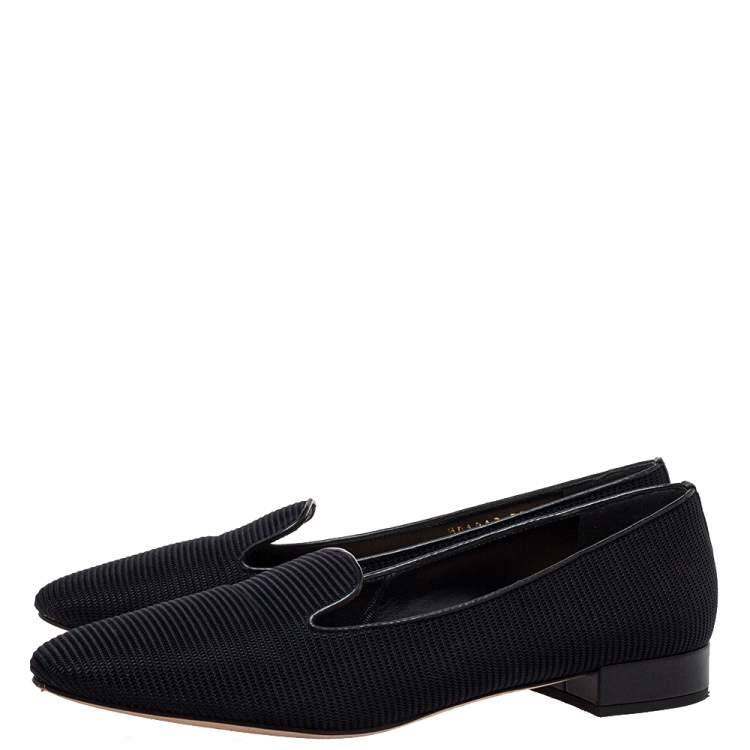Pre Owned Dior Black Knit Fabric Slip On Loafers Size 39