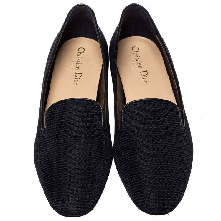 Pre Owned Dior Black Knit Fabric Slip On Loafers Size 39