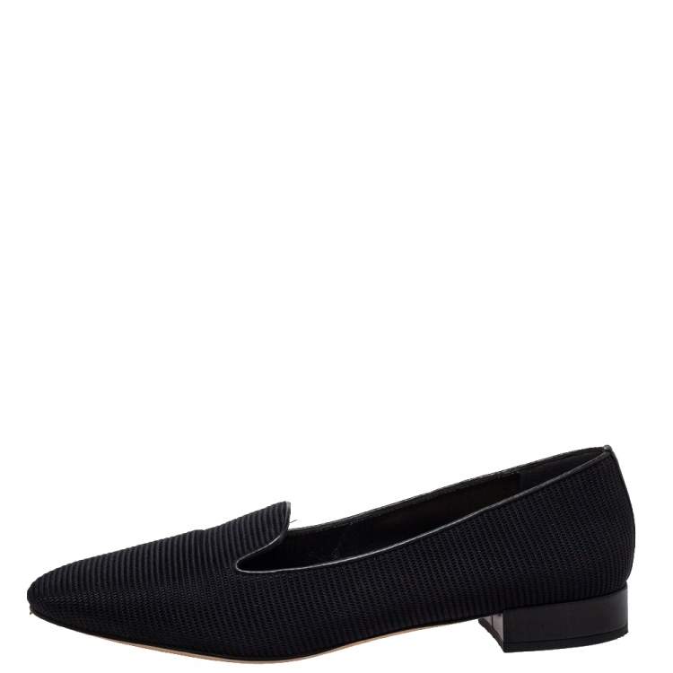 Pre Owned Dior Black Knit Fabric Slip On Loafers Size 39
