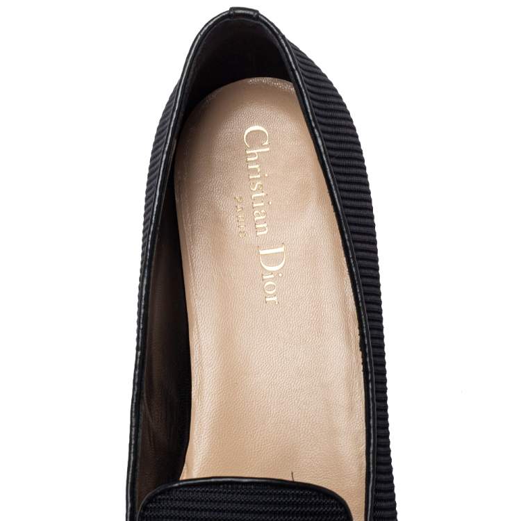 Pre Owned Dior Black Knit Fabric Slip On Loafers Size 39