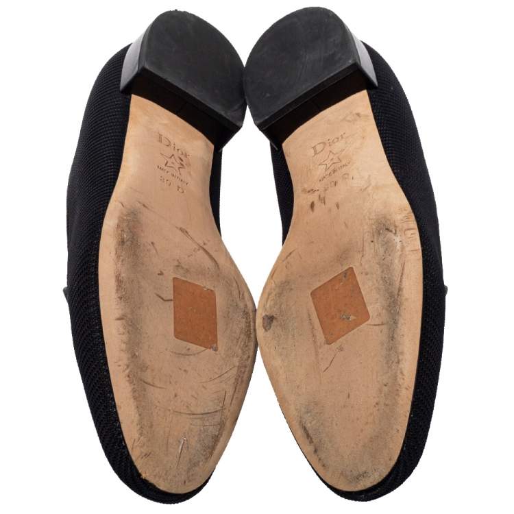 Pre Owned Dior Black Knit Fabric Slip On Loafers Size 39