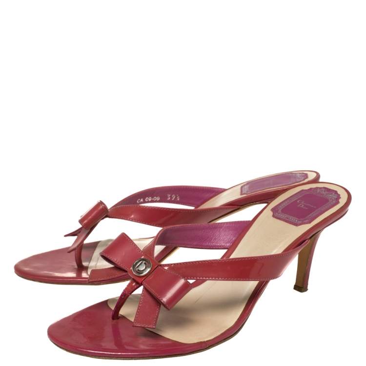 Pre Owned Dior Red Patent Leather Bow Sandals Size 38.5