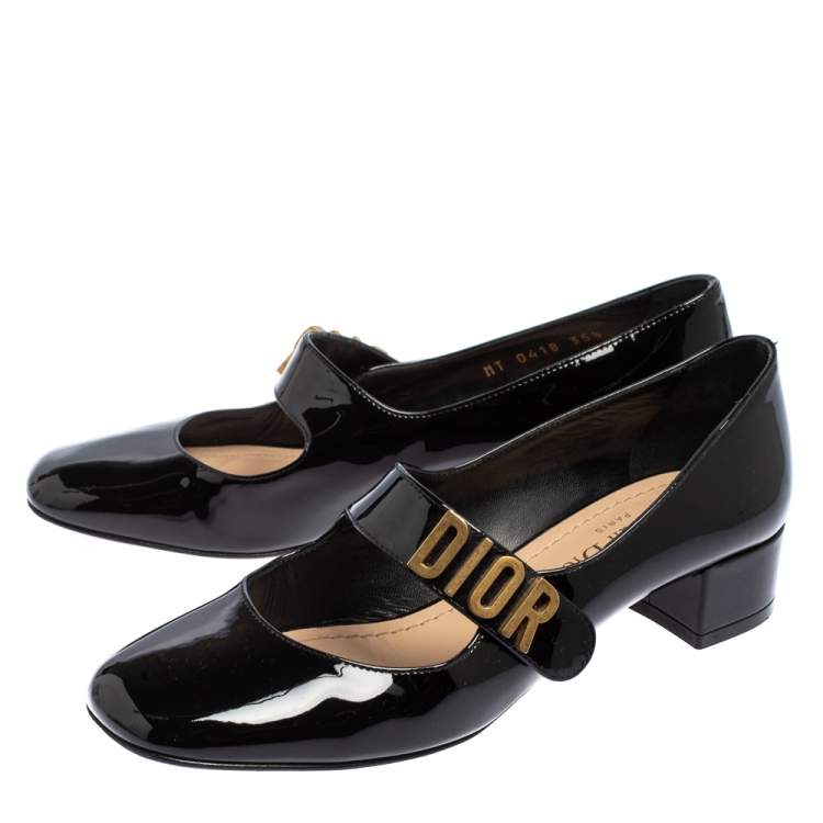 Pre Owned Dior Black Patent Leather Baby D Mary Jane Pumps Size 35.5 
