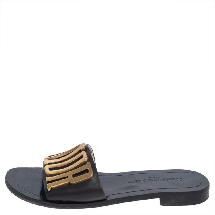 Pre Owned Dior Black Leather Evolution Slipper Sandals Size 36