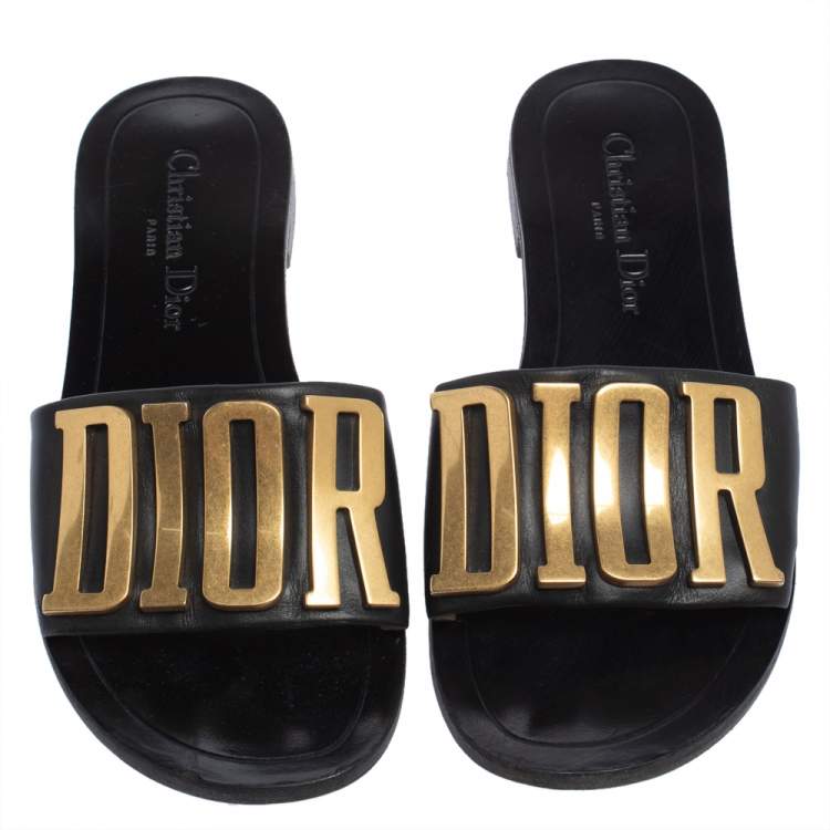 Pre Owned Dior Black Leather Evolution Slipper Sandals Size 36