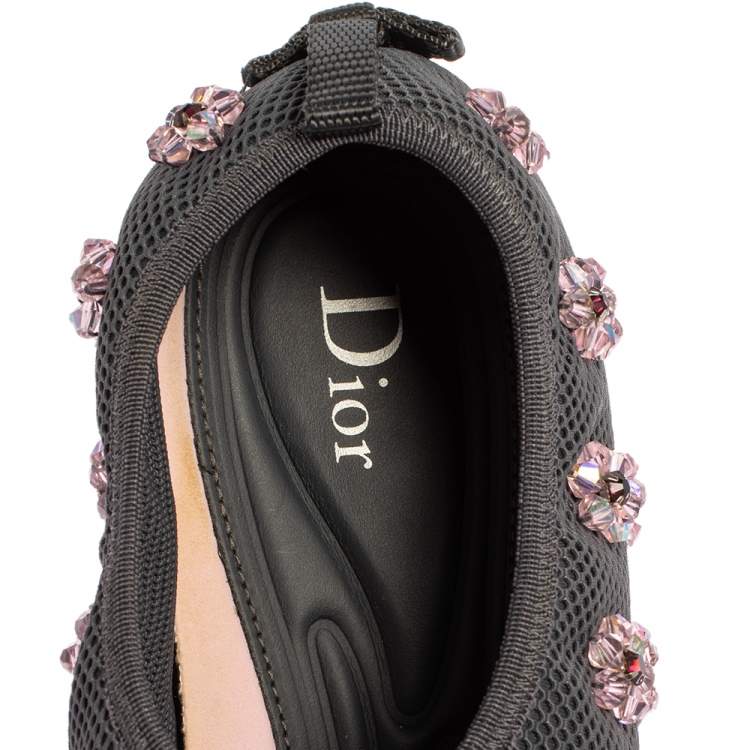 Pre Owned Dior Grey Fabric And Mesh Embellishment Fusion Sneakers Size 39
