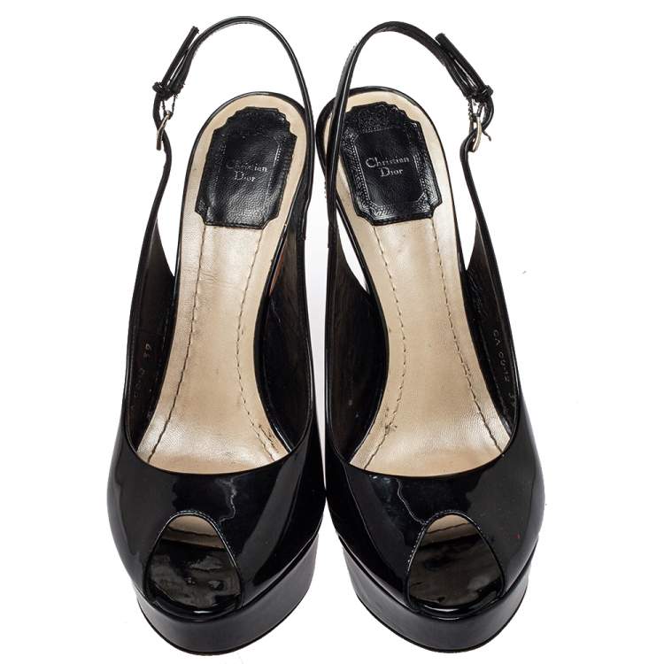 Pre Owned Dior Black Patent Leather Singback Sandals Size 39