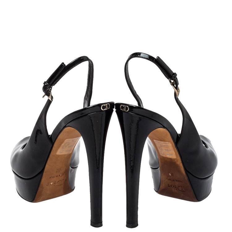 Pre Owned Dior Black Patent Leather Singback Sandals Size 39