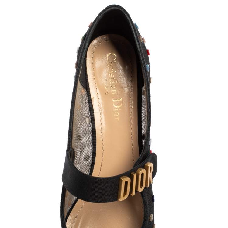 Pre Owned Dior Black Fabric And Mesh Baby-D Mary Jane Pumps Size 40