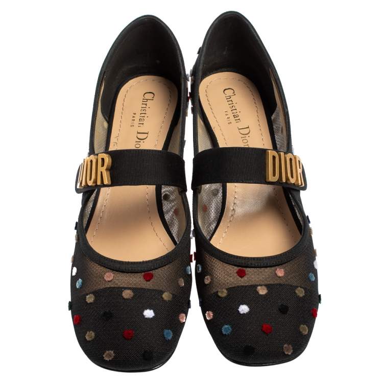 Pre Owned Dior Black Fabric And Mesh Baby-D Mary Jane Pumps Size 40