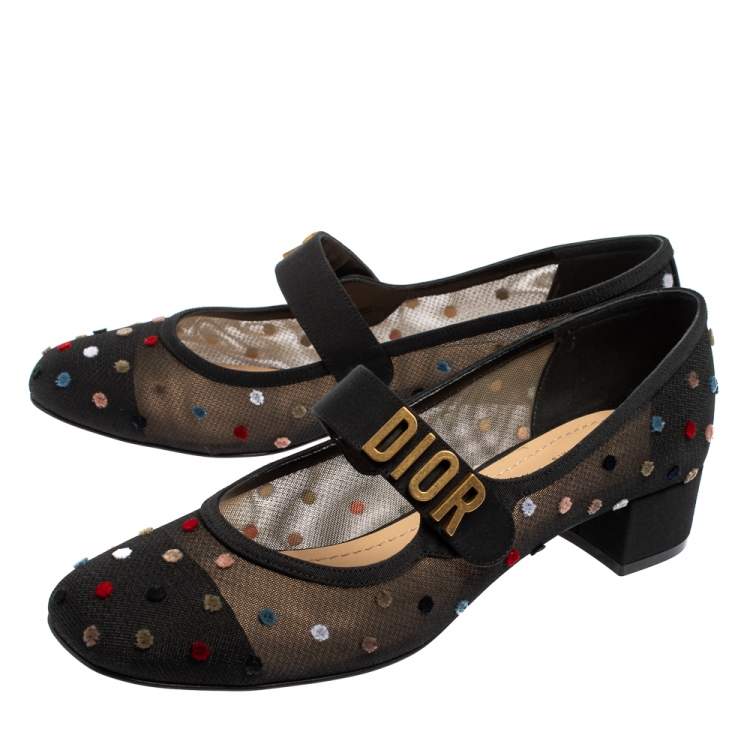 Pre Owned Dior Black Fabric And Mesh Baby-D Mary Jane Pumps Size 40
