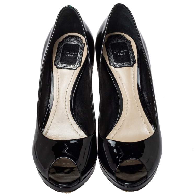 Pre Owned Dior Black Patent Leather Peep Toe  Pumps Size 38